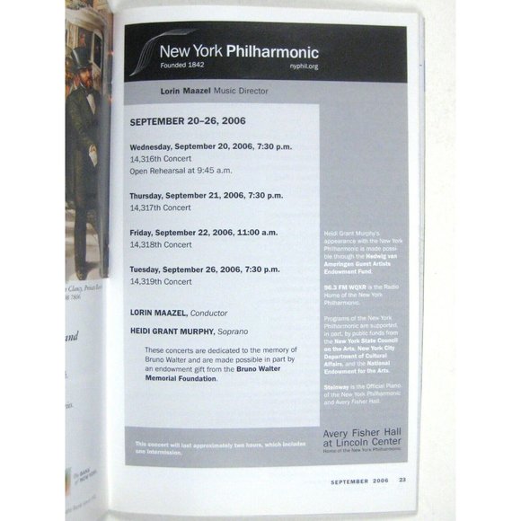New York City Philharmonic Playbill September 2006 Ticket Maazel Heidi Murphy - Picture 7 of 11